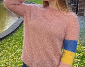 Hand knitted mohair sweater, Knitted wool sweater pullover, Knit mohair woman pink jumper sweater, Ukraine sweater