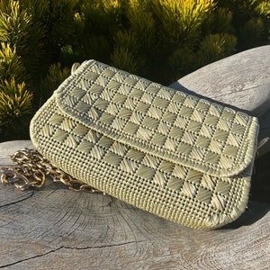 Bolso bandolera de rafia crochet, bolso pequeño de paja, bolso de mano de rafia crochet, bolso clutch de paja, clutch de rafia, bolso clutch de noche