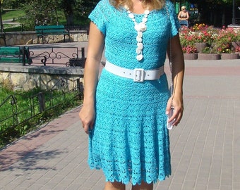 Crochet dress women,  Linen summer dress, Crochet midi dress, Handmade crochet dress,  Boho crochet dress, Crochet short sleeve dress