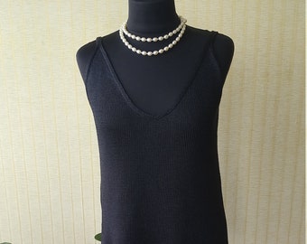 Knitted tank top Spaghetti strap top Silk camisole top Open back tank V-neck tank top Black knit top Sleeveless silk top
