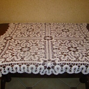 Crochet square tablecloth, Wedding Easter holiday  tablecloth, Сotton custom tablecloth, Knitted white tablecloth, Housewarming gift