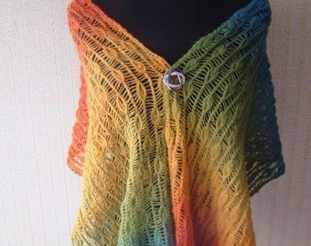 Knitted rainbow wool scarf, Hand knitted multicolored long scarf, Handwoven winter warm scarves, Lace scarf, Ready to ship