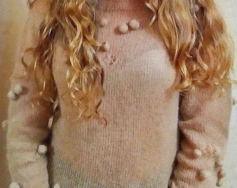 Hand knit mohair crewneck sweater, Handmade knit lace soft sweater, Hand knitted wool merino sweater, Knitted thin mohair jumper sweater