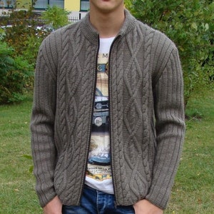Zipper sweater,hand knitted grey men&#39;s bomber jacket men&#39;s zipped jacket Hand knit men&#39;s cardigan