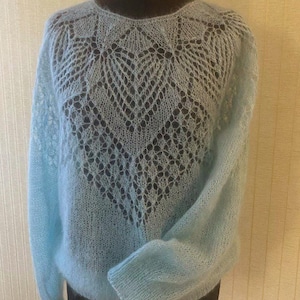 Hand knitted mohair crewneck sweater , Knitted lace fall sweater, Bridal wedding sweater, Hand knit pullover, Loose mohair jumper pullover