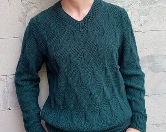 Mens knit sweater, Mens wool sweater, Mens sweater vest, V neck sweater, Knitted wool jumper, Hand knit warm sweater