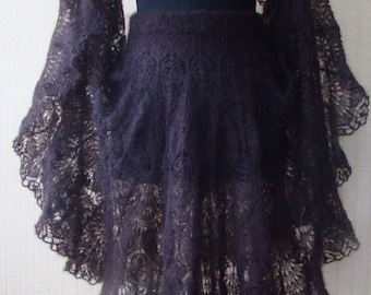 Hand knit lace skirt, Knitted full mohair skirt, Knit boho tiered maxi skirt, Lace long wedding evening skirt