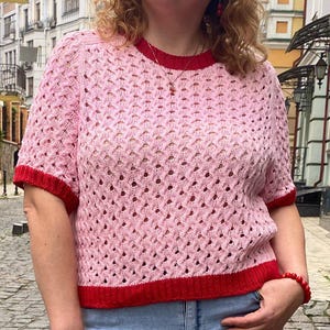 Handgebreide zomerkatoenen kanten trui Trui met korte mouwen voor vrouwen Handgebreide damesblouse Gebreide damesblouse Handgebreide katoenen trui top