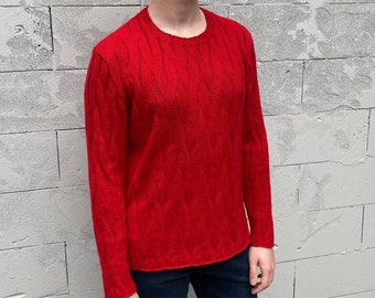 Red wool sweater men, mens knit warm sweater, mens wool sweater, cable knit sweater, knit sweater for men, hand knitted men sweater