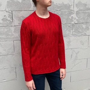 Red wool sweater men, mens knit warm sweater, mens wool sweater, cable knit sweater, knit sweater for men, hand knitted men sweater