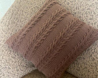 Knitted cushion pillow, hand knit merino wool pillow, zipper cushion cover, custom knit pillow, crochet pillow cover, knit sweater pillow