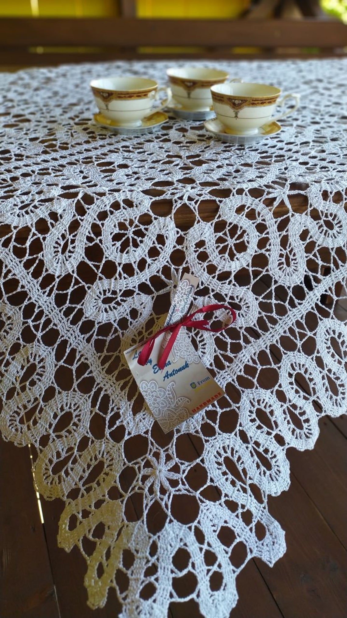 Large handmade knitted tablecloth rectangle beautiful cotton Etsy