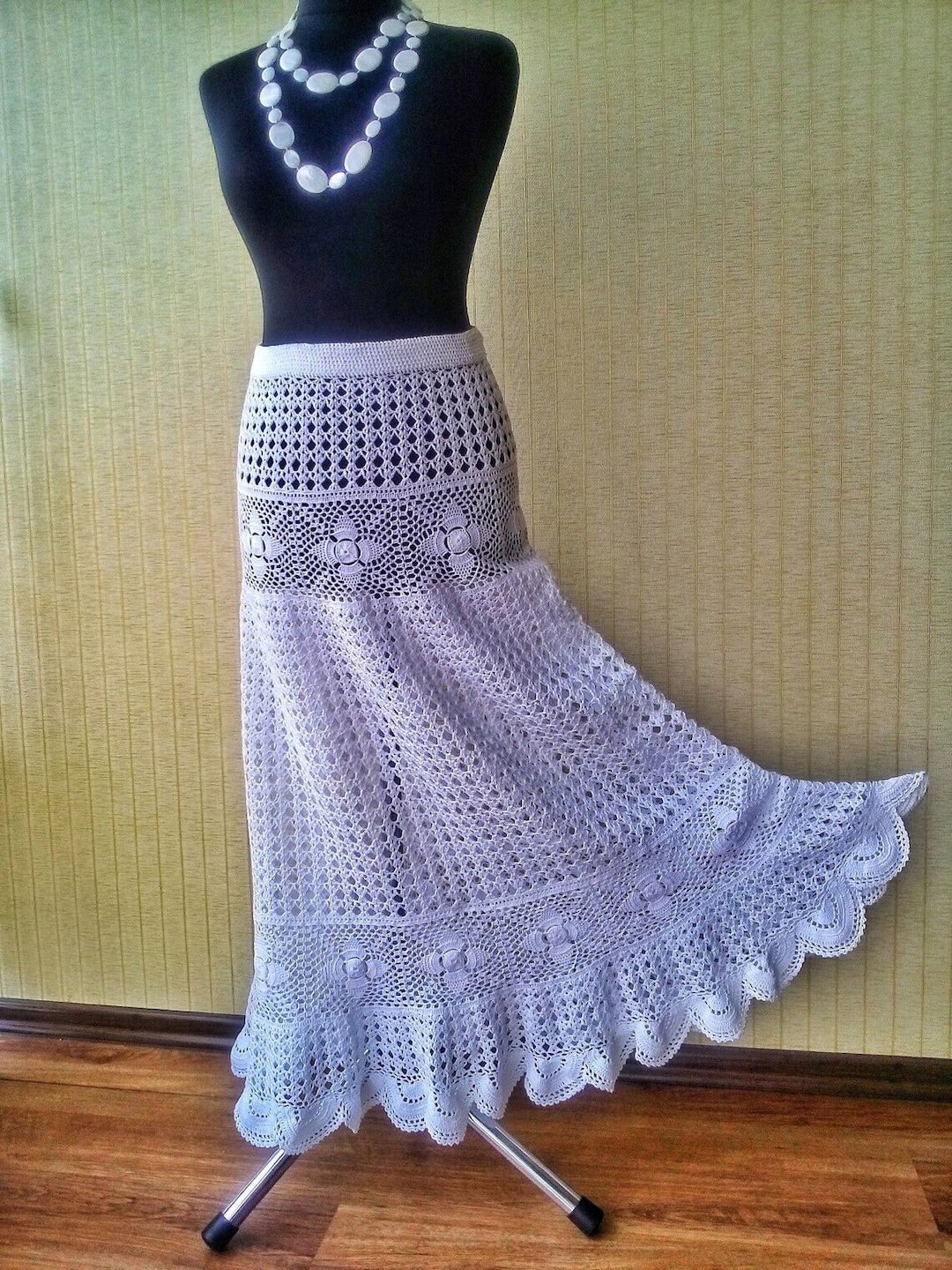 Crochet Maxi Skirt, Long Boho Skirt, White Lace Skirt, Long Crochet ...