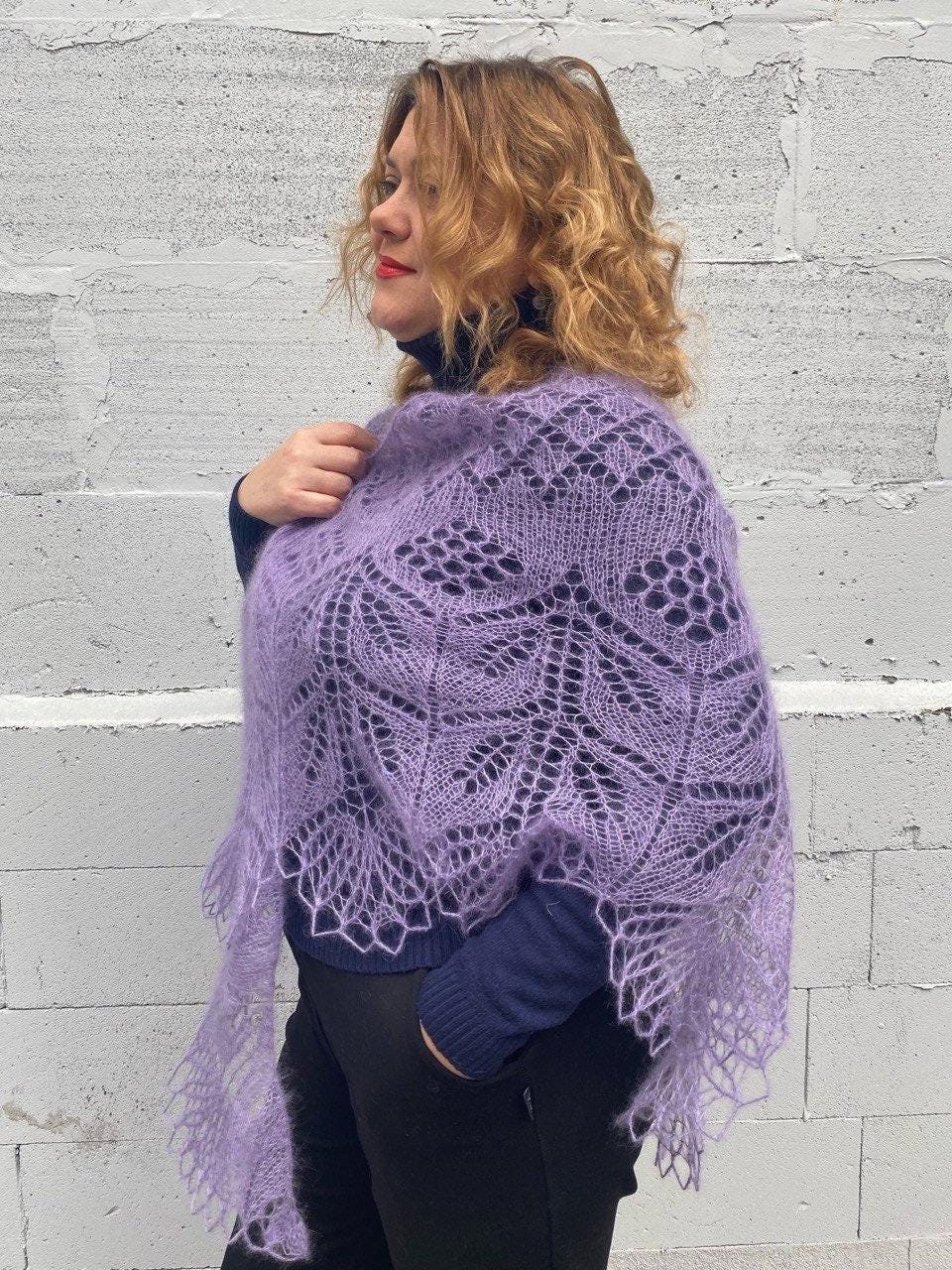 Hand knit lace shawl, Knitted mohair shawl, Triangle wool shawl, Wedding shawl, Mohair wrap
