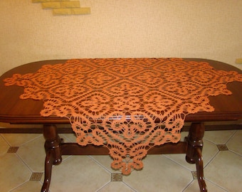 Brown handmade lace tablecloth crochet custom cotton tablecloth square tablecloth hand knitted Easter wedding table cloth mom gift from son