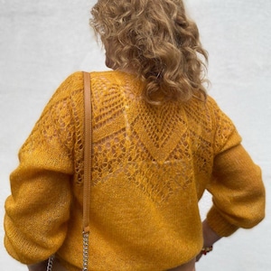 Hand knitted mohair crewneck sweater, Knitted lace sweater, Bridal wedding sweater, Loose knit mohair sweater, Handmade mohair thin jumper