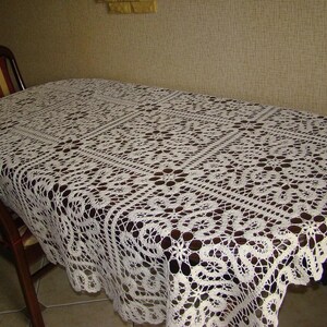 Сrochet large tablecloth, Knitted white tablecloth, Cotton tablecloth rectangle, Handmade lace tablecloth, Beautiful wedding tablecloth