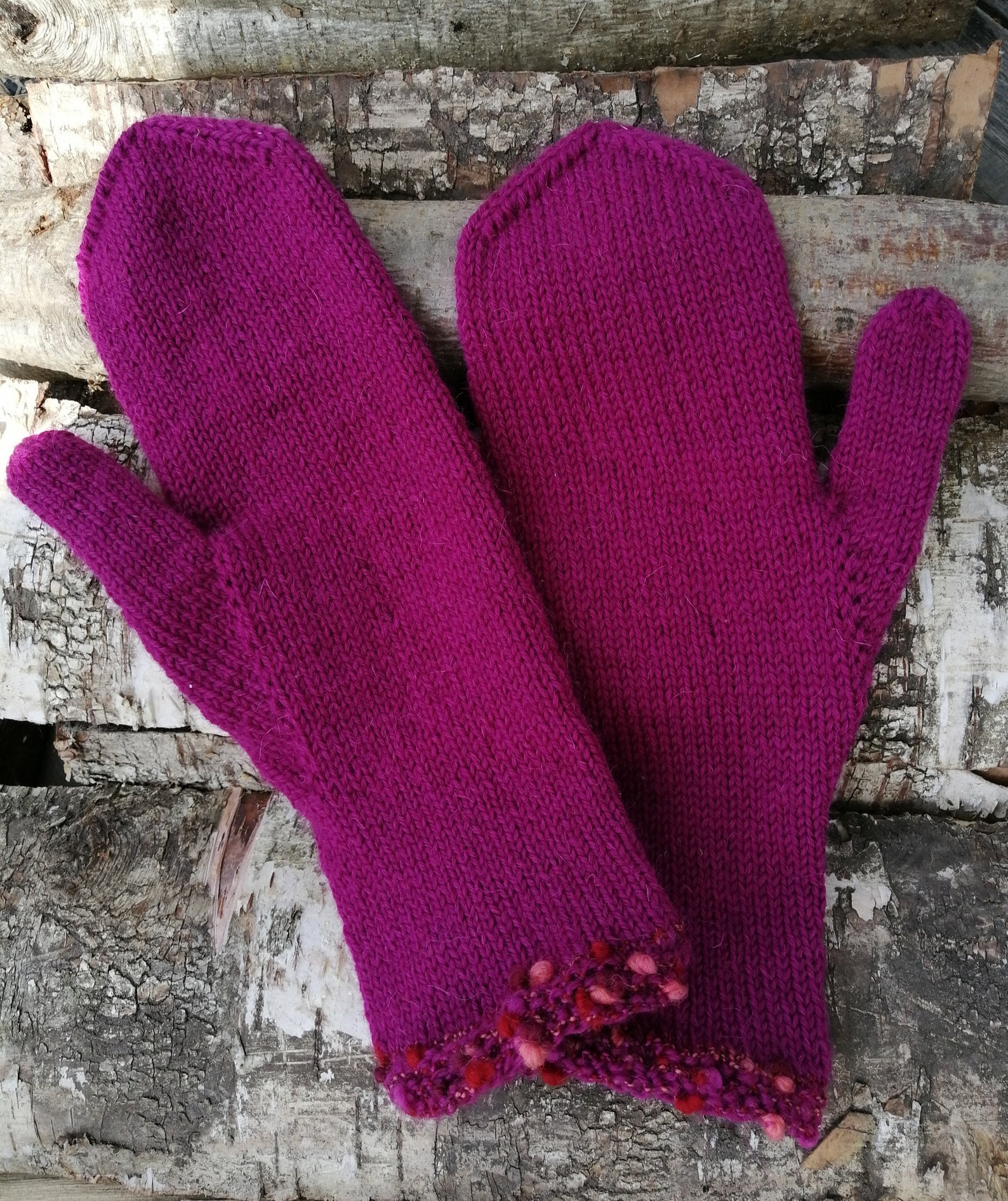 Pure wool mittens purple color // Soft Knitted Women's Etsy