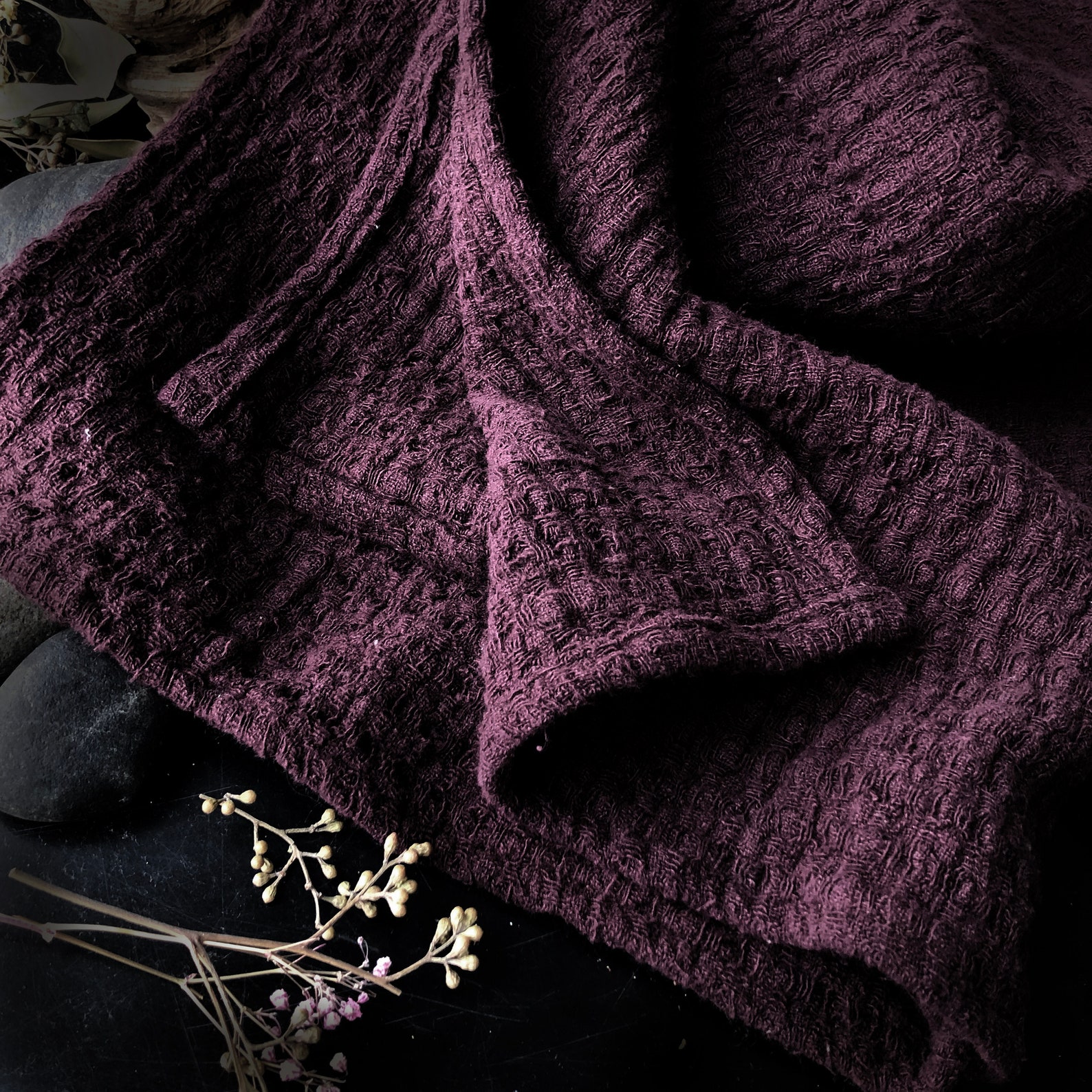 Dark Burgundy color Linen Bath and Hand Towels heavily Etsy