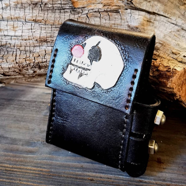 Leder Zigarettenetui Mit Feuerzeugfach - Magnetverschluss Schwarz L Oder XL Format