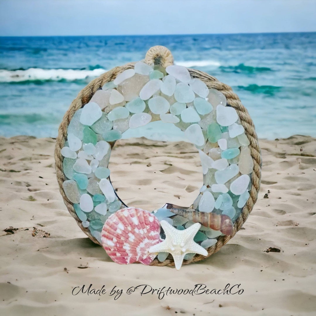 Seaglass Wreath, Beach Themed Wall Art, Beach Themed Decor, Beach