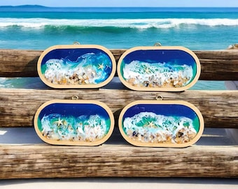 Resin Ocean Wave Wall Hanging: Bamboo Frame, Shells & Starfish