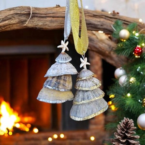 Décorations d'arbre de Noël en forme de patelle, Décoration d'arbre en coquillages, Décorations d'arbre de fête, Décoration de Noël en coquillages, Décoration de Noël en coquillages
