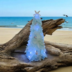 Seafoam Green Seaglass Christmas Tree: Lighted Beach Decor