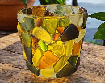 Handcrafted Seaglass Candle Holder: Kent Coast Sustainable Home Decor