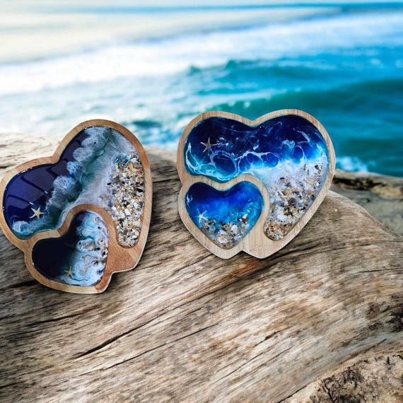 Resin Ocean Art Heart • Handmade Coastal Wall Hanging With