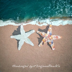 Seaglass Starfish Wall Hanging: Nautical Shell Decor (8&quot;)