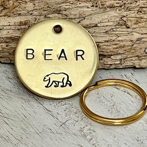 Hand Stamped dog tag- custom dog tag- dog name tag-Personalized Custom Pet ID Tags for Dogs and Cats in Solid Brass Dog tag with bear