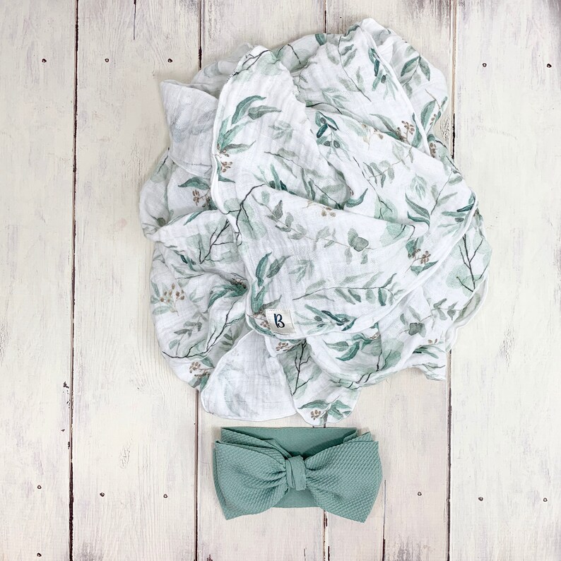 Baby Swaddle Blanket/swaddle Headband Set/ Lt. Sage Muslin Etsy
