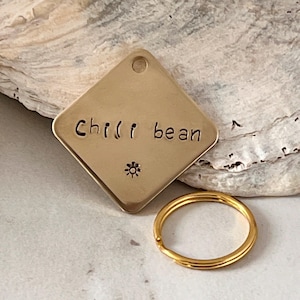 Hand Stamped dog tag- Personalized Custom Pet ID Tags for Dogs and Cats in Solid Brass-Dog tag with a sun design-gold dog tag-custom dog tag