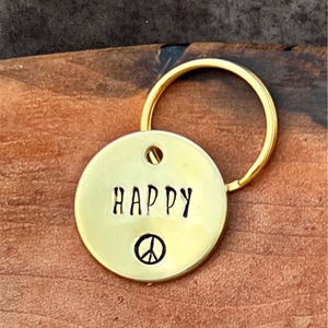 Dog tags- Pet ID tags- Hand Stamped Personalized Custom Pet ID Tags for Dogs and Cats in Solid Brass Dog tag with peace sign