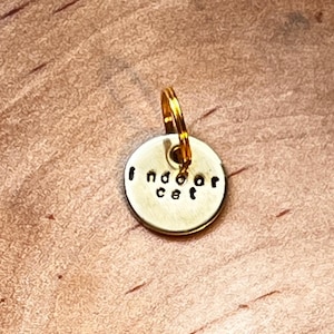Hand Stamped cat tag- Personalized Custom Pet ID Tags for cats - indoor cat tag- tags for cats-small brass tag for kitten