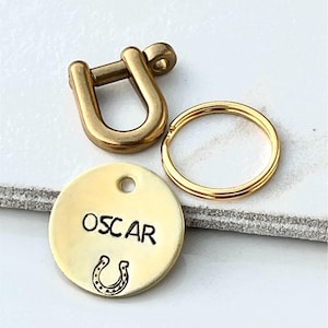 Western dog tag- Pet ID tags- Hand Stamped Personalized Custom Pet ID Tags for Dogs and Cats in Solid Brass Dog tag with horseshoe