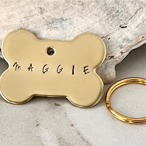Hand Stamped dog tag- custom dog tag- dog name tag-Personalized Custom Pet ID Tags for Dogs and Cats in Solid Brass Dog bone shaped tag
