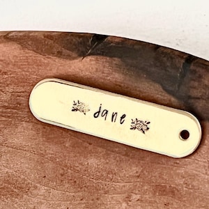 Dog tags- Pet ID tags- Hand Stamped Personalized Custom Pet ID Tags for Dogs and Cats in Solid brass bar tag with flowers