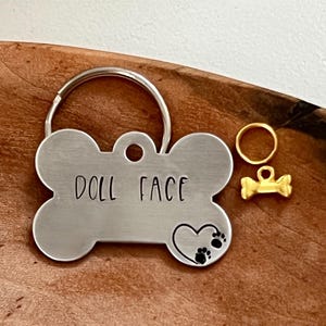 Hand Stamped dog tag- custom dog tag- dog name tag-Personalized Custom Pet ID Tags for Dogs and Cats in Solid Brass Dog bone shaped tag
