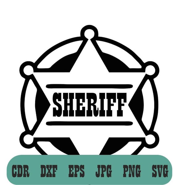Sheriff badge svg, Police badge silhouette, cop svg cut file, Deputy sheriff star vector file, western svg