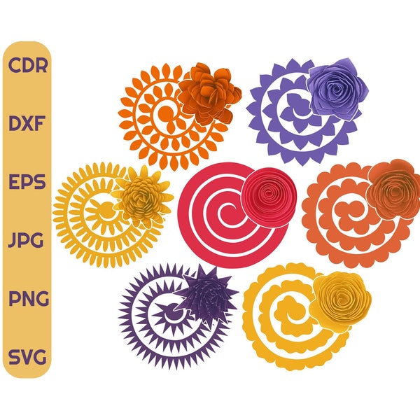 Paper flower svg, vector template design, 3d flower svg, rolled flower print
