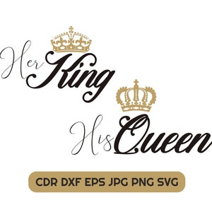 König ang Königin Svg schneiden Dateien, Vektor König Svg-Dateien für geschnitten, Silhouette Königin Svg Cricut Design, seine Königin Clipart, ihr König Design