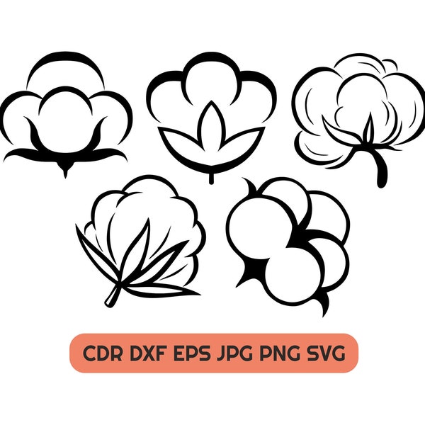 Cotton plant svg cut file, instant download cotton vector clipart, southern svg printable design, cotton boll farmhouse print