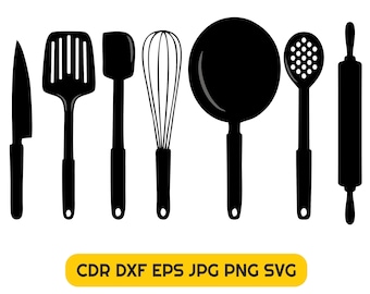 Baking tools svg, kitchen digital clipart, kitchen chef clipart, cooking tools silhouette, baker stuff design