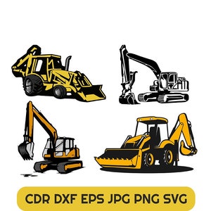 Excavator svg, construction svg, Digger tractor png, dump truck clipart, bulldozer svg, backhoe silhouette