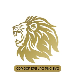 ライオンの頭の svg ベクター ファイル、デジタル ライオンの dxf シルエット、Cricut T シャツ デザイン、野生動物の eps クリップアート、ライオンのインスタント ダウンロード ファイル