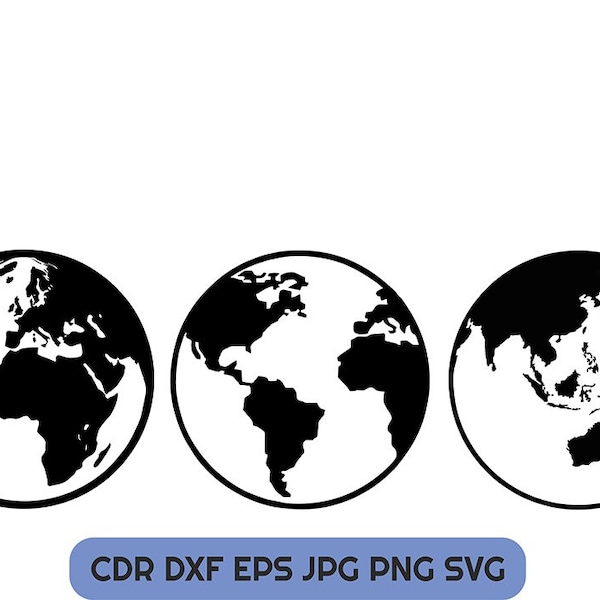 Earth globe svg cut files, instant download planet earth clipart, World globe dxf cricut files, Globe silhouette digital download