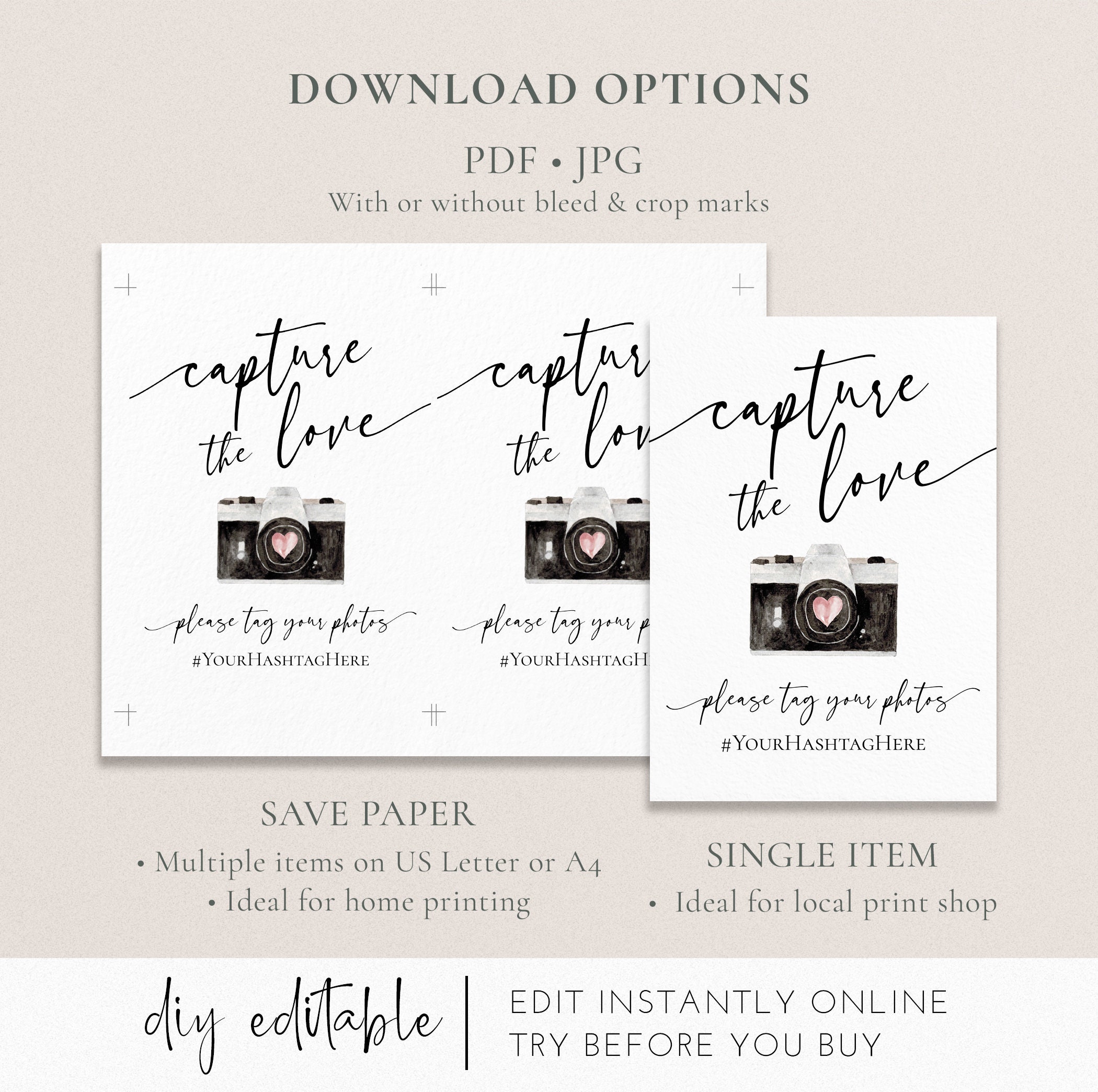 Capture the love Sign Template Printable Modern Share the | Etsy