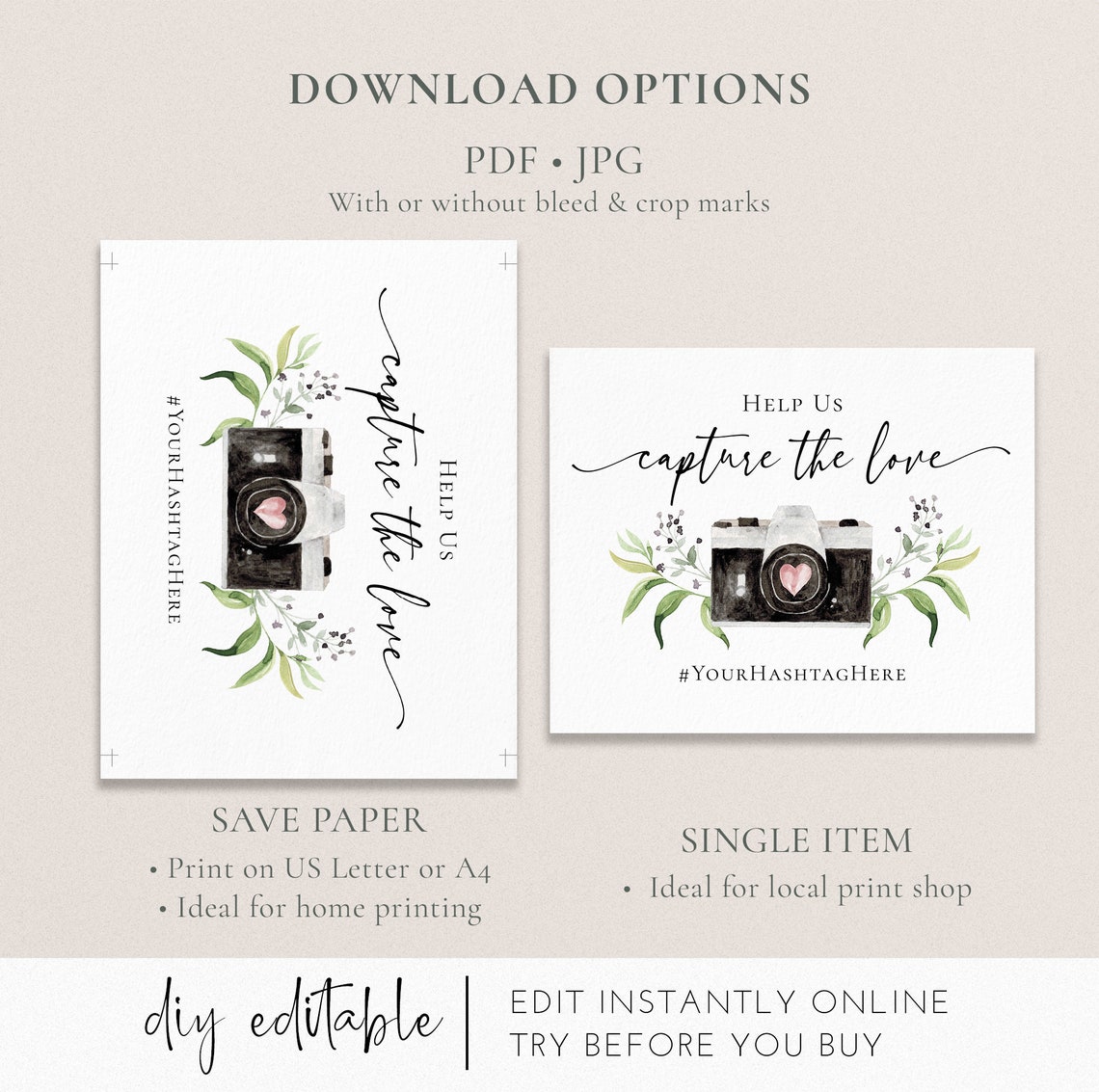 Capture the love Sign Template Printable Modern Share the | Etsy